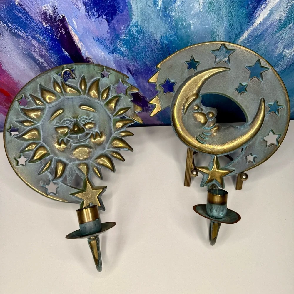 SOLD PartyLite Sun & Moon 1994 Wall Hanging Candle Holders Celestial Vintage Sco - Picture 2 of 16